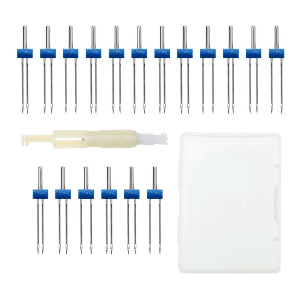 18pcs Sewing Machine Needle Double Twin Needle with Needle Threader Sewing Needle Perfect for Household Sewing Machine