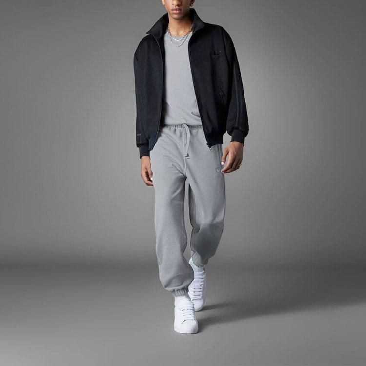 Adidas Originals Trefoil Striped Logo Drawstring Joggers With Cuffs Men Bottoms Gray HM6490