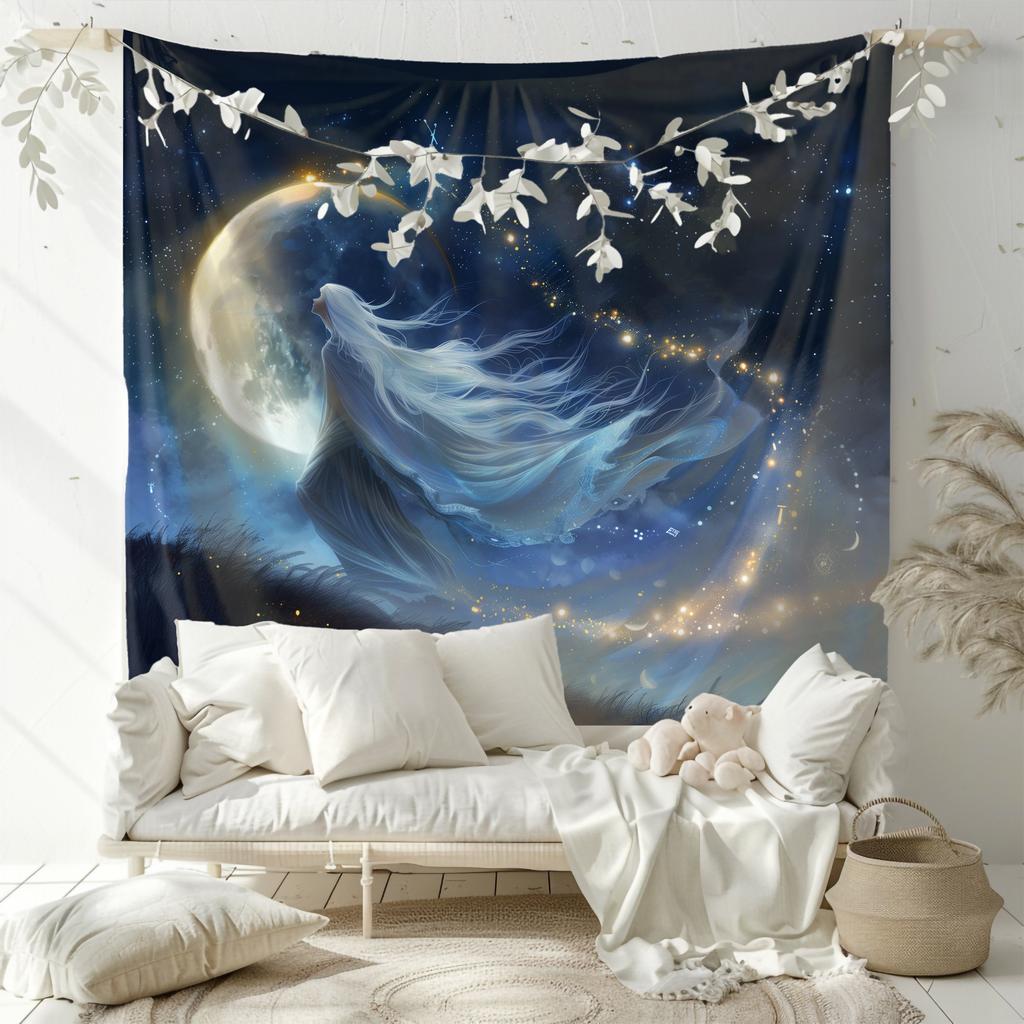 Dreamy Starry Night Moon God Tapestry Starry Sky Moon Background Cloth Meditation Room Bohemian Room Decoration