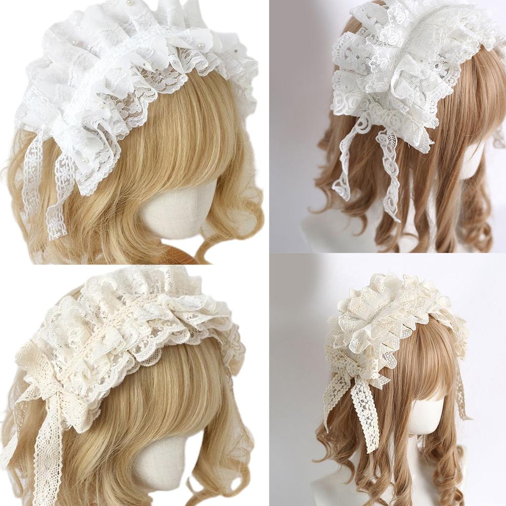 Anime Maid Headband for Girls Lolita Style Ruffle Lace Headband with Ribbon Bowknot ComicShow Masquerade Balls Hairband