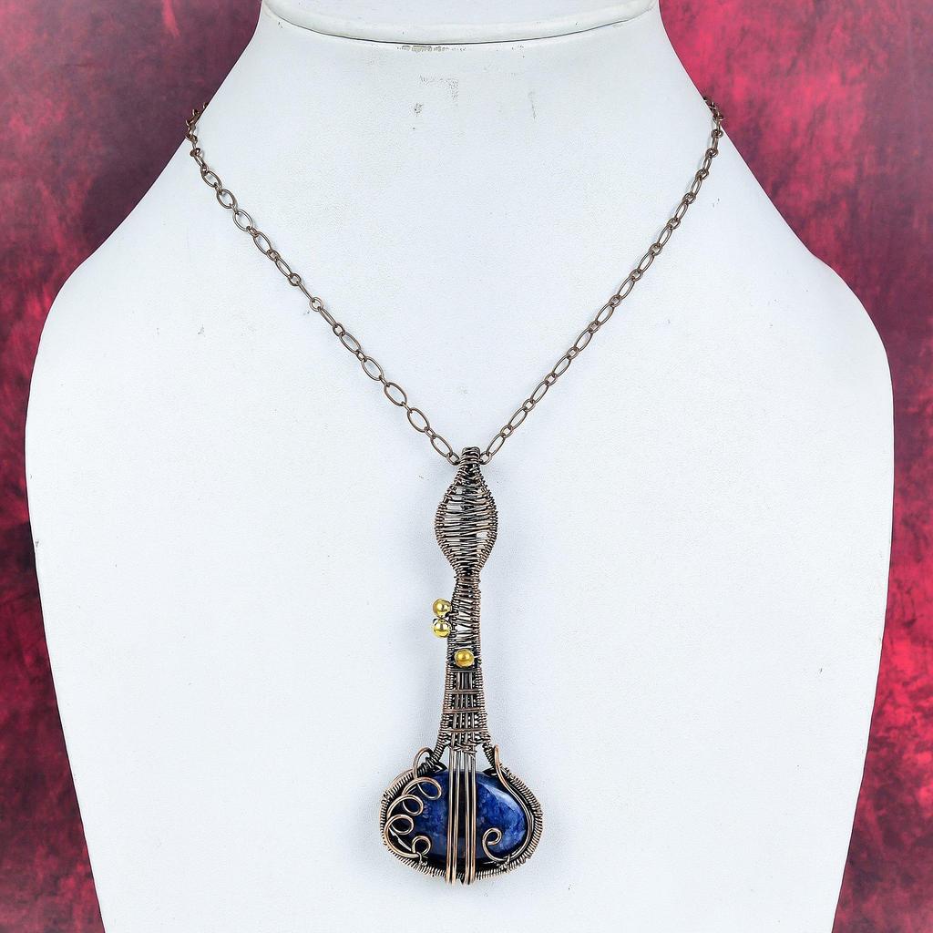 Sodalite pendant copper wire wrapped pendant natural gemstone pendant copper wire wrap antique jewelry handmade guitar pendant gifts for her