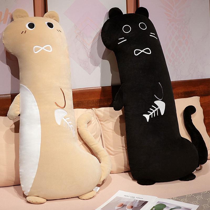 Black cat long throw pillow plush toy doll cat doll girl sleeping soothing doll