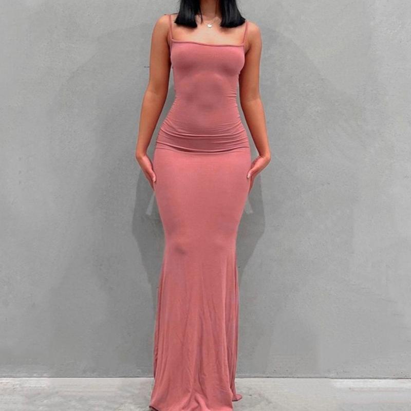 Fashion Elegant Strap Women's Dress Sexy Club Slim Fit Solid Party Long Dress Women Summer High Waist Office Lady Casual Dresses Female Clothing 25079