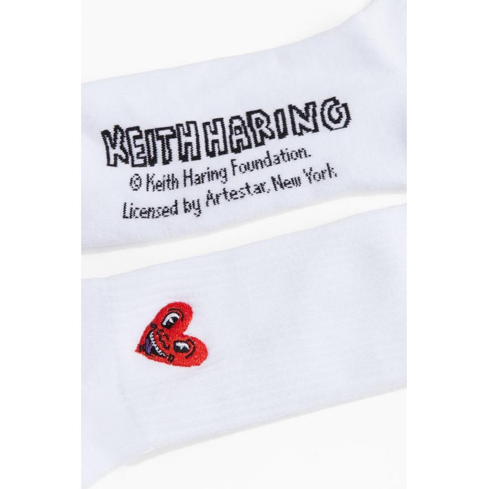 H M Design Socks wHite keitH Haring