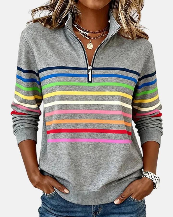 3D-Druck gestreifter Reißverschluss Pullover Hoodie für Damen