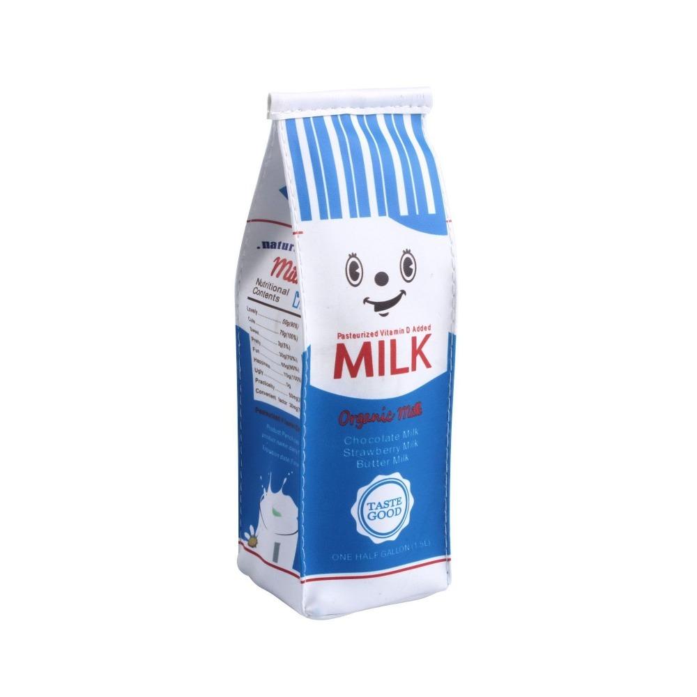 PU Leather Waterproof School Stationery Office Supply Cartoon Morning Milk Pen Bag Pencil Case Pencil Box Fruit Milk Carton