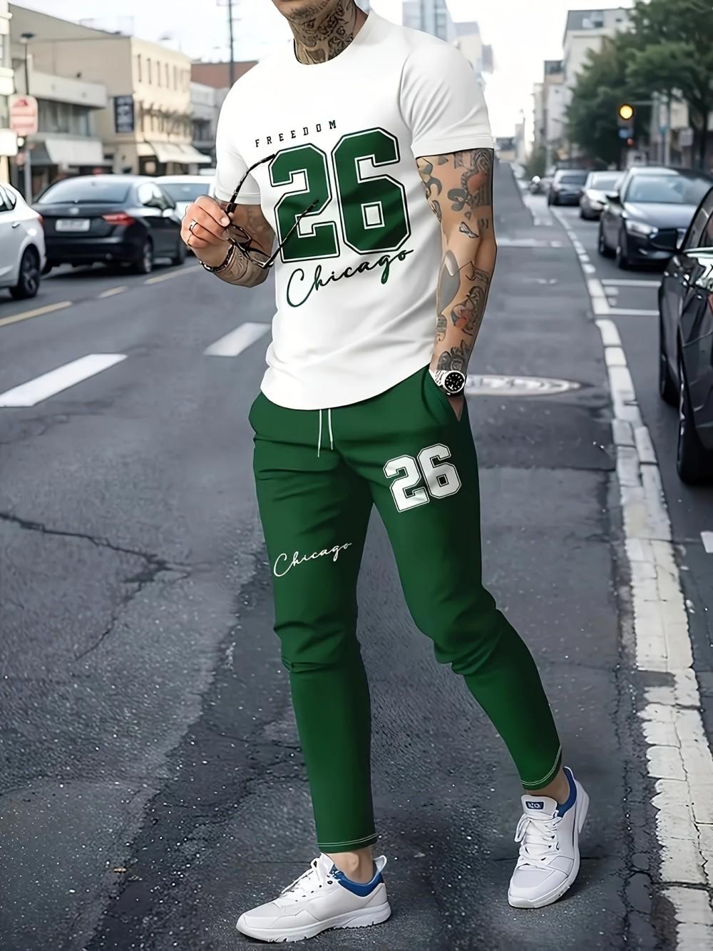 

Это новый мужской модный номер 26 с цифровым принтом, дышащий комплект: футболка с круглым вырезом и брюки, уличная повседневная спортивная одежда 4XL