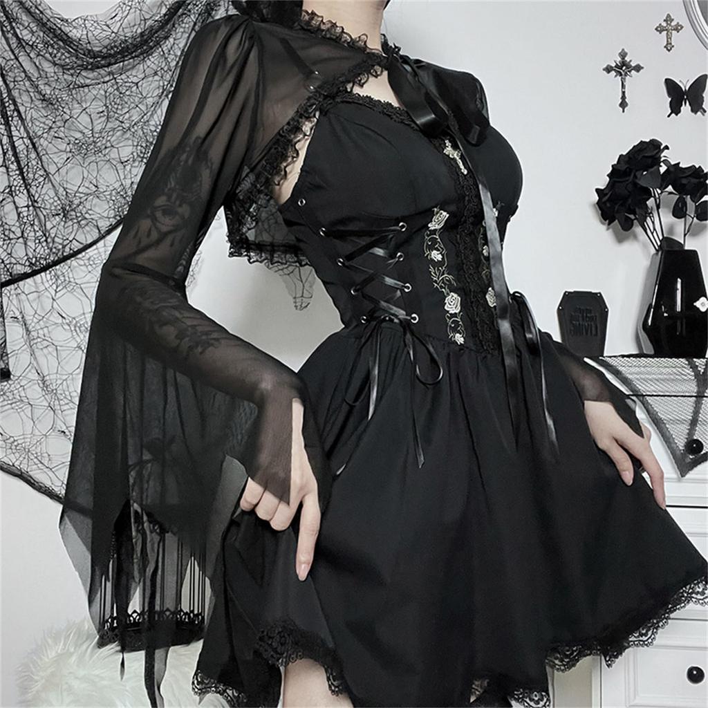 QOOLY Cosplay Idol Gothic Schwarz Mini Sexy Gothic Lolita Niedlich Lolita Lolita Prinzessin Punk Party Live-Performance Größe S Einteiler Kostüm, Kleid,