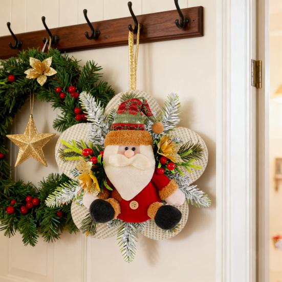 Christmas Plush Doll Door Hanging Decoration Cute Snowman/Santa Claus Wreath for Wall Front Door
