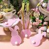 Kids Party Dining Decor 4 Pcs Easter Bunny Cutlery Holders, Felt Tableware Pouch Bags, Cute Rabbit Utensil Festive Table Centerpiece Accessory Sleeve,