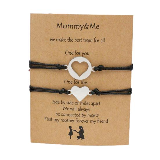 1 Pair Mother Daughter Bracelet Adjustable Woven Rope Casual Geometric All-match Decoration Back To School Gifts Hollow Love Heart Mommy Card Jewelry