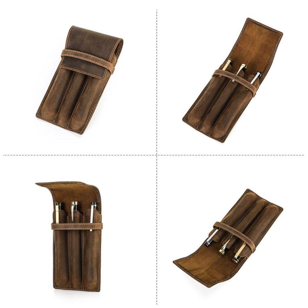 Leather Pen Pencil Case Large Capacity Desktop Organizer Retro Pen Pouch Holder  Stationary