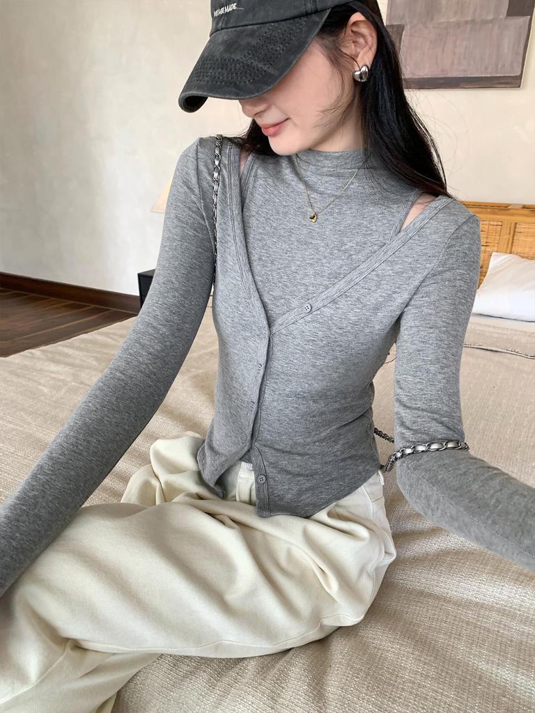Chic High-Neck Sleeveless Cardigan Jacket Set: Slim-Fit, Versatile Autumn/Winter Layering