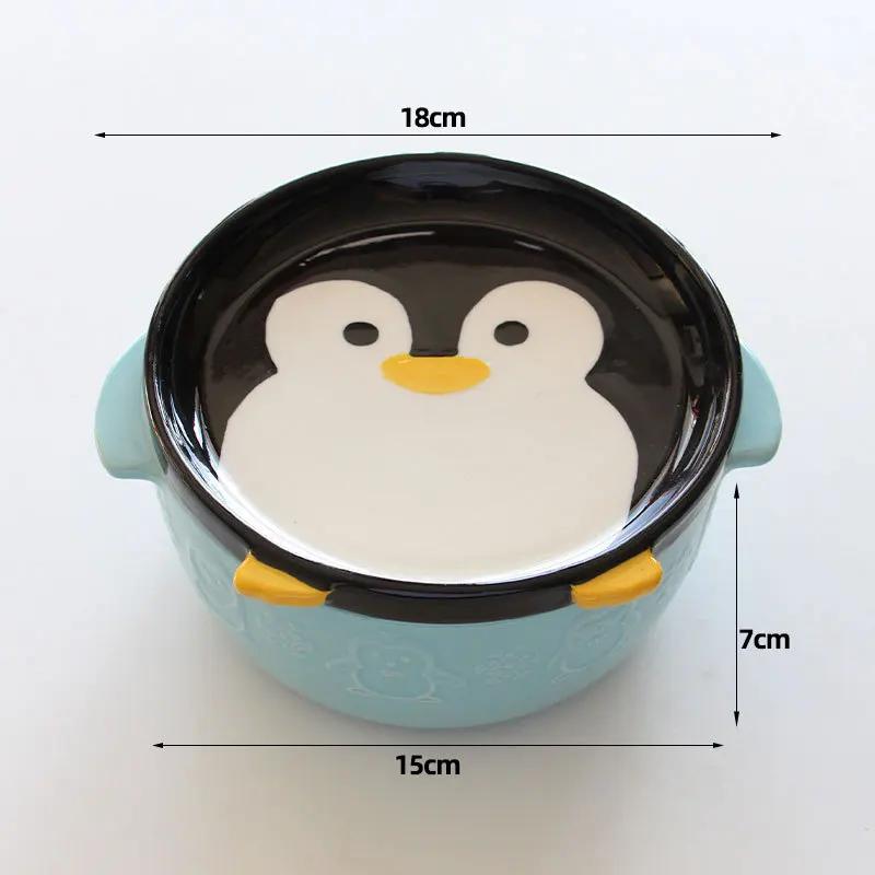 Creative Ceramic Bowls Cartoon Cat Dog Ceramic Noodle Bowls with Lids Cute Animal Soup Salad Fruit Bowl Box Decorative Tableware