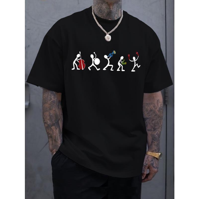 

European sizes Men S T-Shirt, Featuring Music Player Print, Comfortable Short Sleeves, And Elastic Crew Neck, Ideal for Casual Wear 4XL