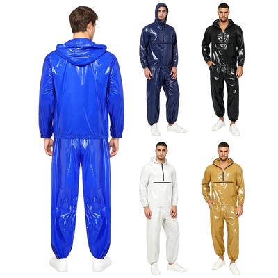 Ensemble de survêtement imperméable pour homme avec capuche Coupe-vent Fermeture éclair sur le devant Poches Pantalon de jogging Taille élastique Combinaison de pluie