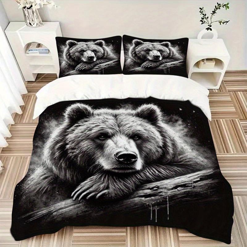 

3pcs Bear Branch Bedding Set Down Comforter Cover and Pillowcases, Suitable for Guest Room Home Decoration All Seasons(No Insert) S0819021 135x200cm