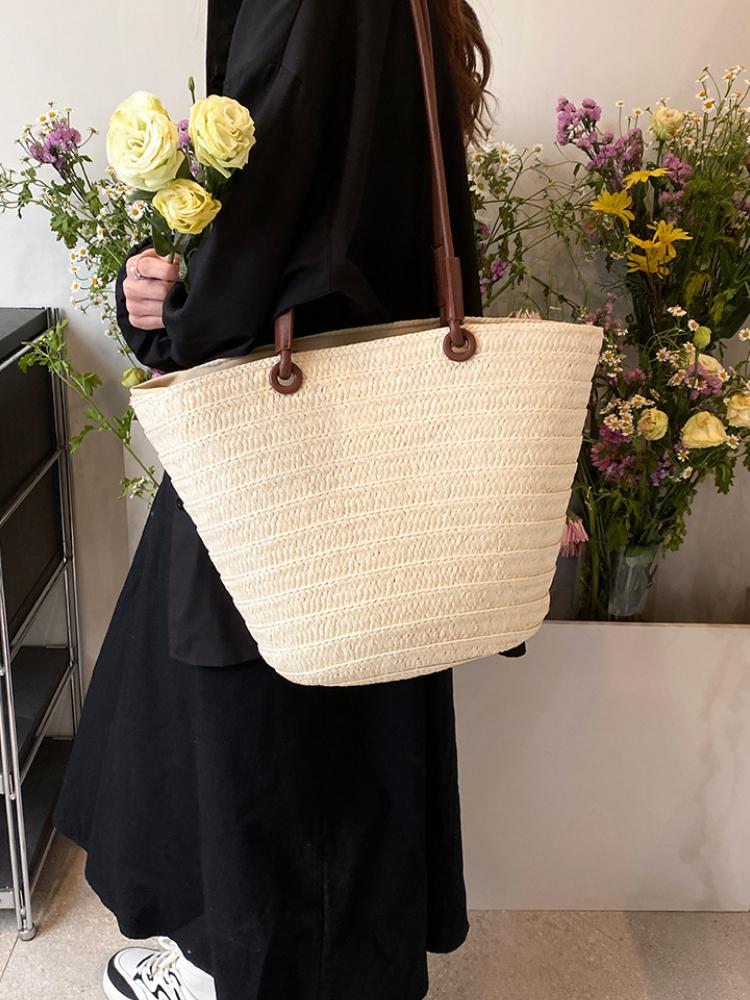 Woven Straw Tote Bag for Women Straw Bag Women's Summer New Fashion Woven Beach Bag Large Capacity Commuter Shoulder Tote Bag