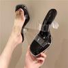  simple open-toed waterproof table thick-heeled sandals crystal belt one-word slippers women wear transparent summer