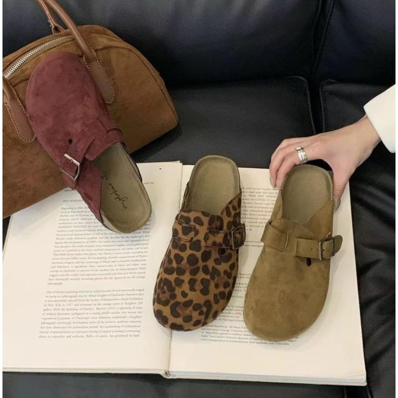 Fashion New Classic Women's Closed Toe Cork Sandals Slippers Ladies Leopard Cork Slippers Camo Mule Clogs Shoes Flats Zapatos De Mujer