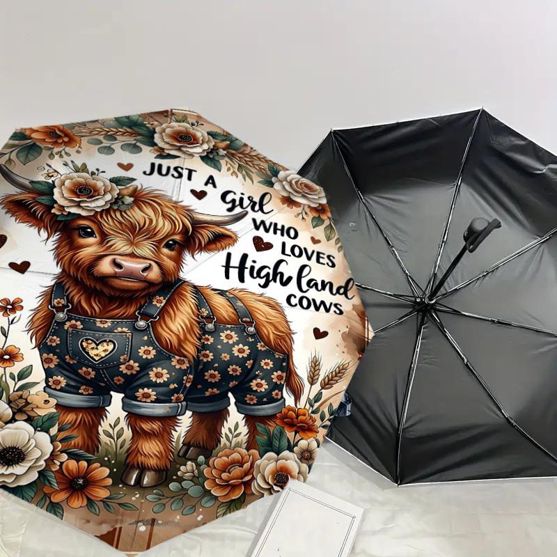 1PC Highland Cows Umbrella-8-Rib Reinforced, Automatic Open, Lightweight & Durable, Fashion Accessory for Outdoor, H0341