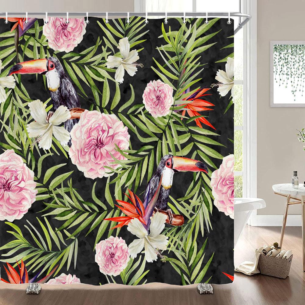 High Quality Flower Plant Leaves Fabric Shower Curtain Waterproof Beautiful Butterfly Bath Curtains for Bathroom Decor with Hook