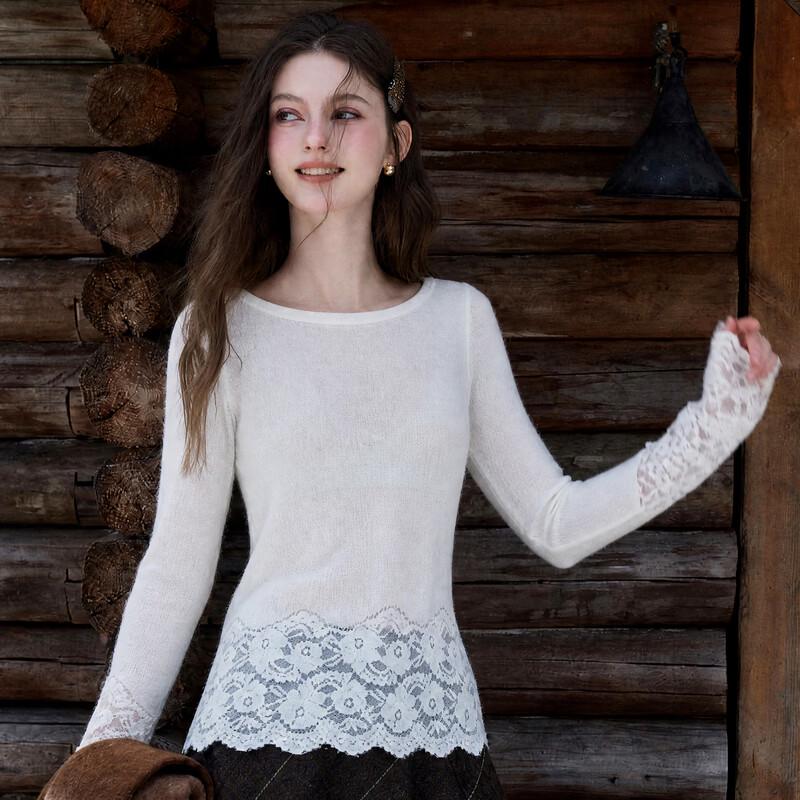 Sancai 2026 Winter Lace Trim Long Sleeve T-Shirt
