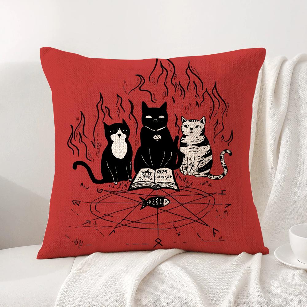 Wizard Cat Cushion Cover Natural Linen Organic Fabric DoubleSided Printing Sofa Home Decor Breathable Bed Pillow