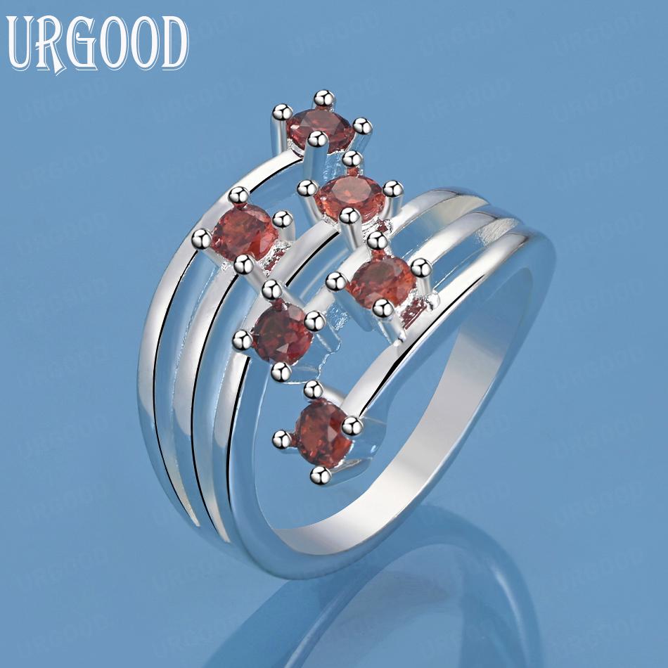 925 Sterling Silver Wedding Jewelry Red AAA Zircon Ring
