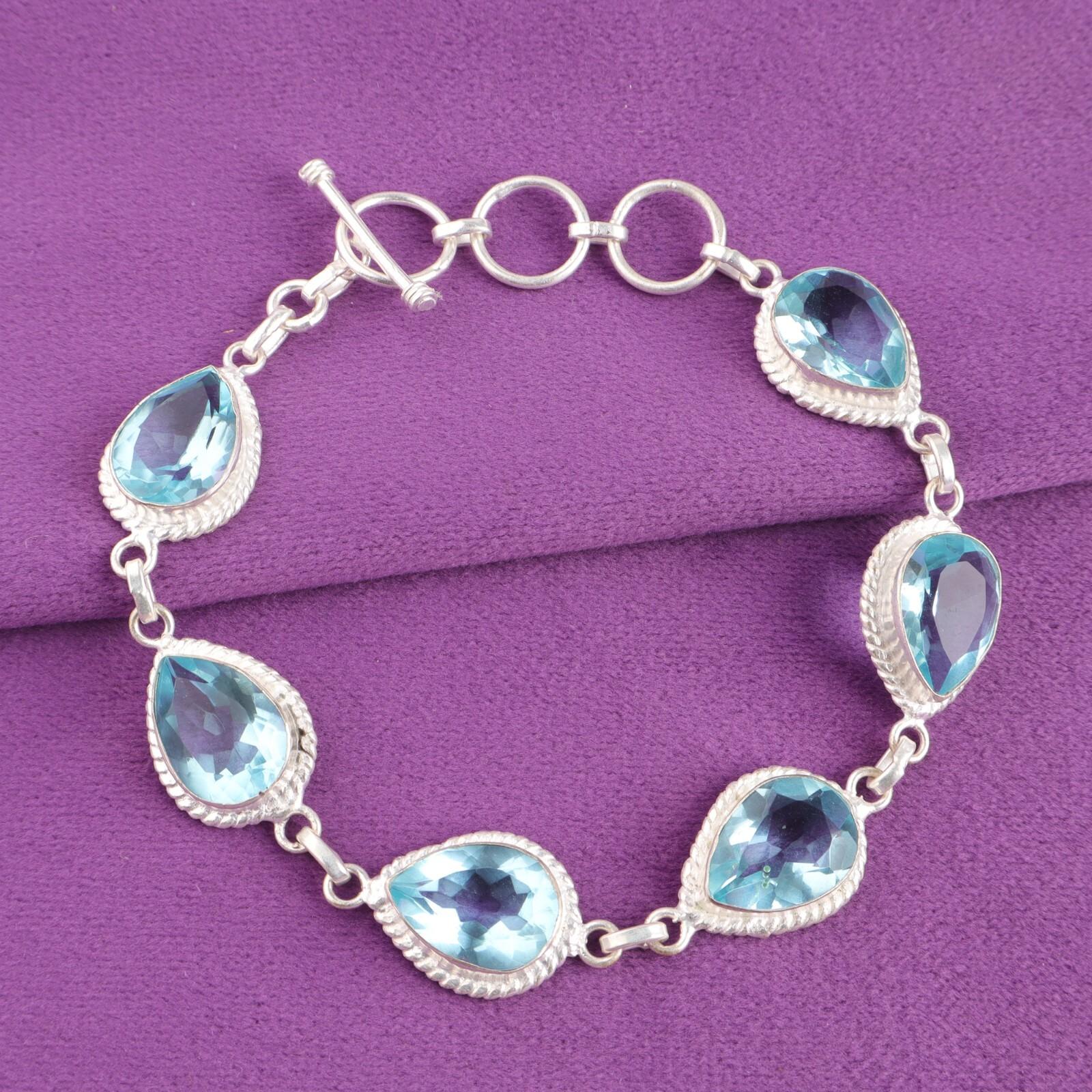 

Небесно-голубой топаз драгоценный камень 925 стерлинговое серебро ручная работа дизайнерский браслет RB-15-3