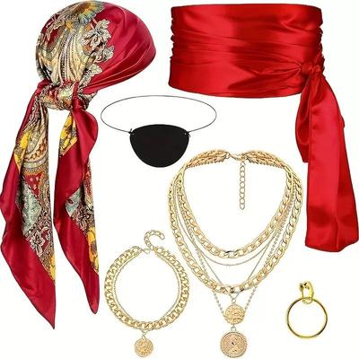 Ball Dress Up Set Cosplay Pirate Dress Up Accessories Headscarf Belt Necklace Bracelet Set Holiday Party Decoration Props