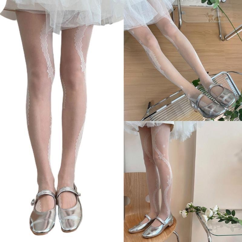 Sexy See Through Tight Pantyhose for Women-Lolita Floral Stockings High Elasticity Leggings Japanese Style Stockings Ins