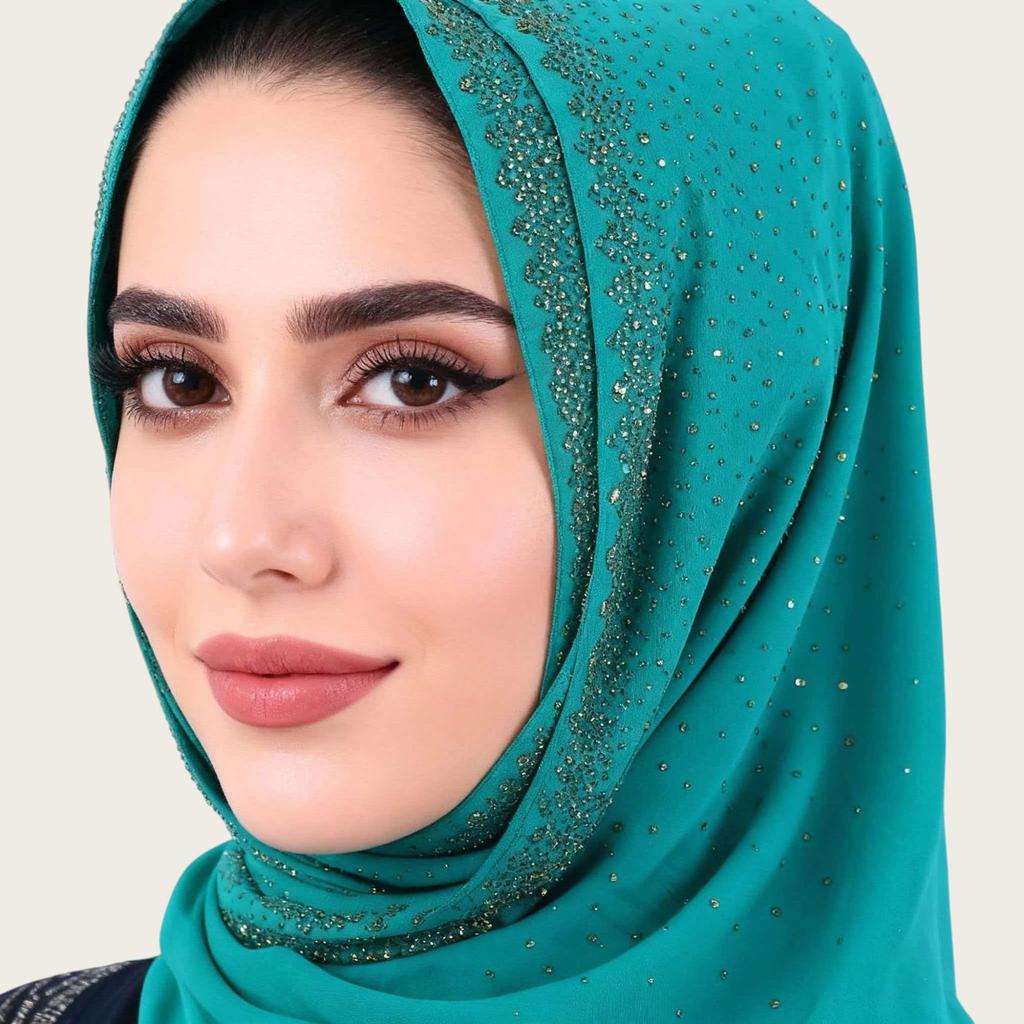 Full Cover Rhinestone Chiffon Scarf Solid Color Breathable Prayer Hijab Crinkle Shawl