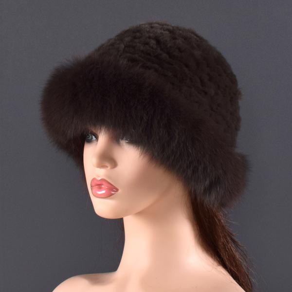 Women Real Fur Hat Rabbit Fur and Fox Fur Protection Ear Fluffy Beanies Fashion Knitted Cap Warm Winter Fur Hats for Women Ski