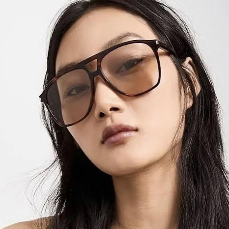  Vintage Double Bridges Pilot Women Sunglasses Fashion Square Black Tea Shades UV400 Men Sun Glasses