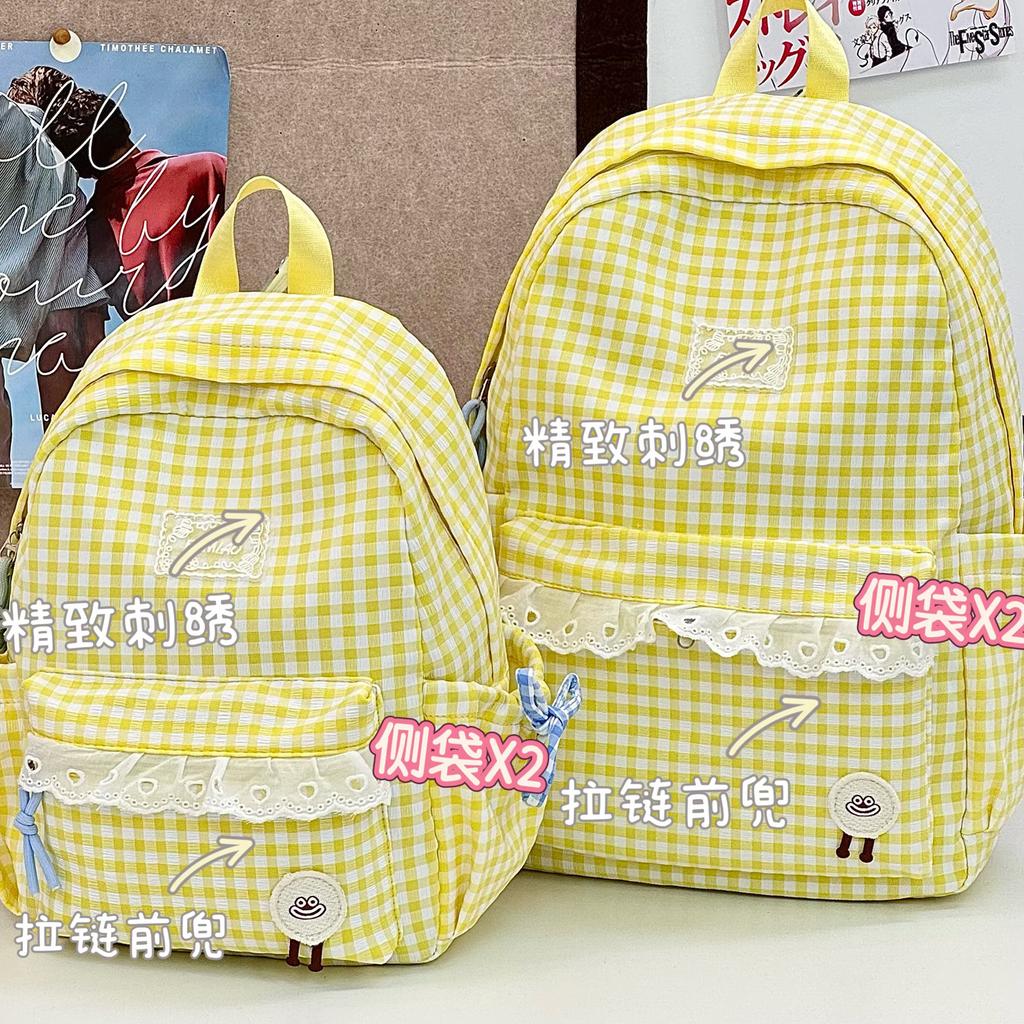 Schoolbag New Campus School Bag Female Korean ins Simple Plaid Backpack High School Student Large Capacity Travel Backpack