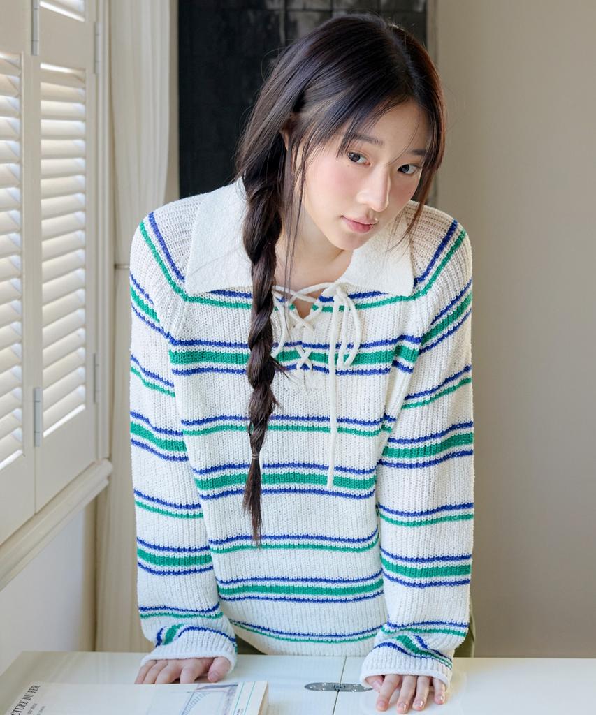 Ollibeudeollibeu Neckstrap Striped Pullover Ok6Mp3190