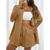 Fashion Shorts Two-piece Solid Color Shirt Suit Women's Casual Loose Short-sleeved Single-breasted