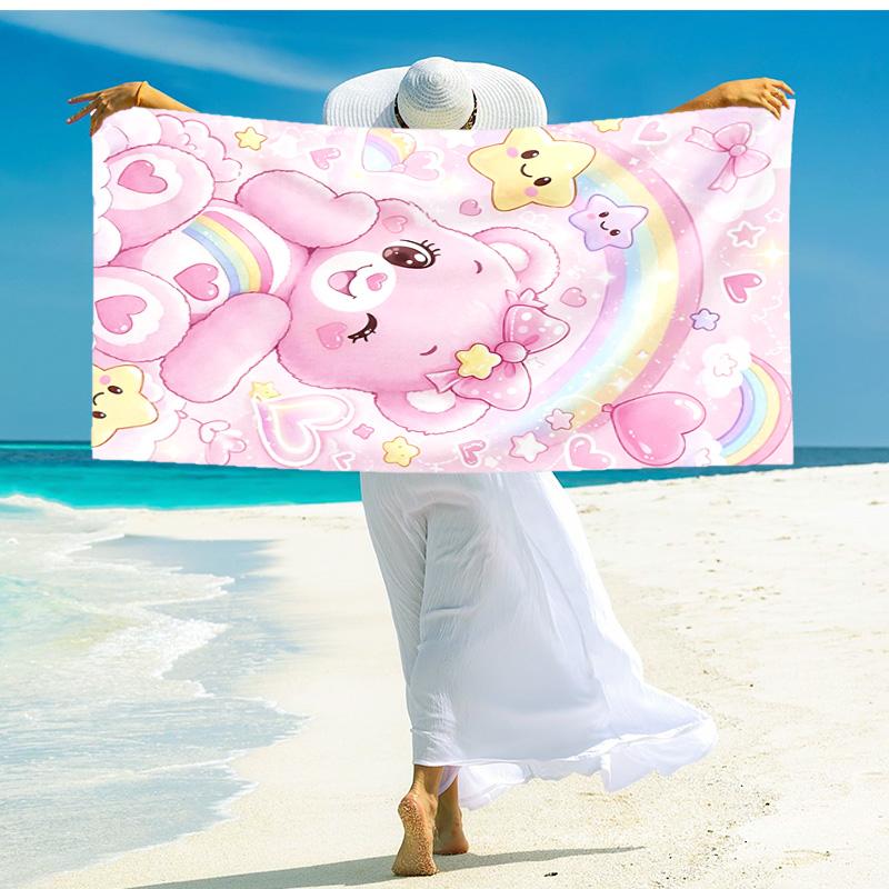 1pc Rainbow Heart Bear beach towel,quick drying absorbent beach towel,outdoor sports swimming beach towel,Soft and comfortable Y73035