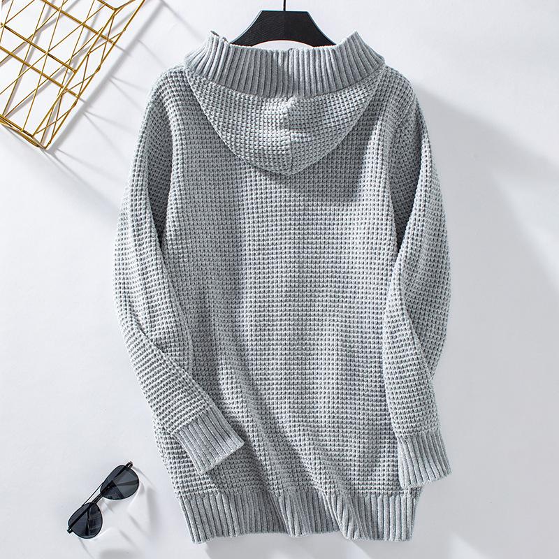 Women's Knitwear Autumn/winter Hooded Solid Color Loose Midi Button-down Cardigan Sweater