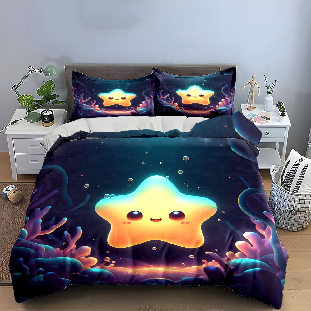 Cute Smiling Star Bedding Set Bedding Duvet Cover Set Duvet Cover Pillowcases (1 * Duvet Cover 2 * Pillowcases, Without Duvet Insert)
