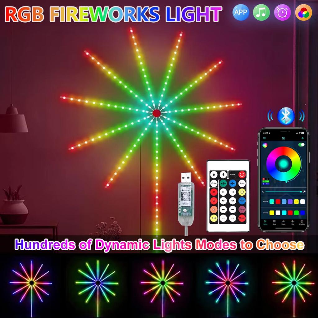 Smarter RGBIC Feuerwerk LED Streifen Bluetooth APP Musiksynchronisation 5V USB Umgebungslicht für TV Schlafzimmer Gaming Party Weihnachtsdeko