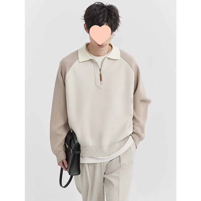

Trendy Men s Half-Zip Color Block Polo Collar Knitted Sweater 2XL (150-165 lbs) абрикосовый