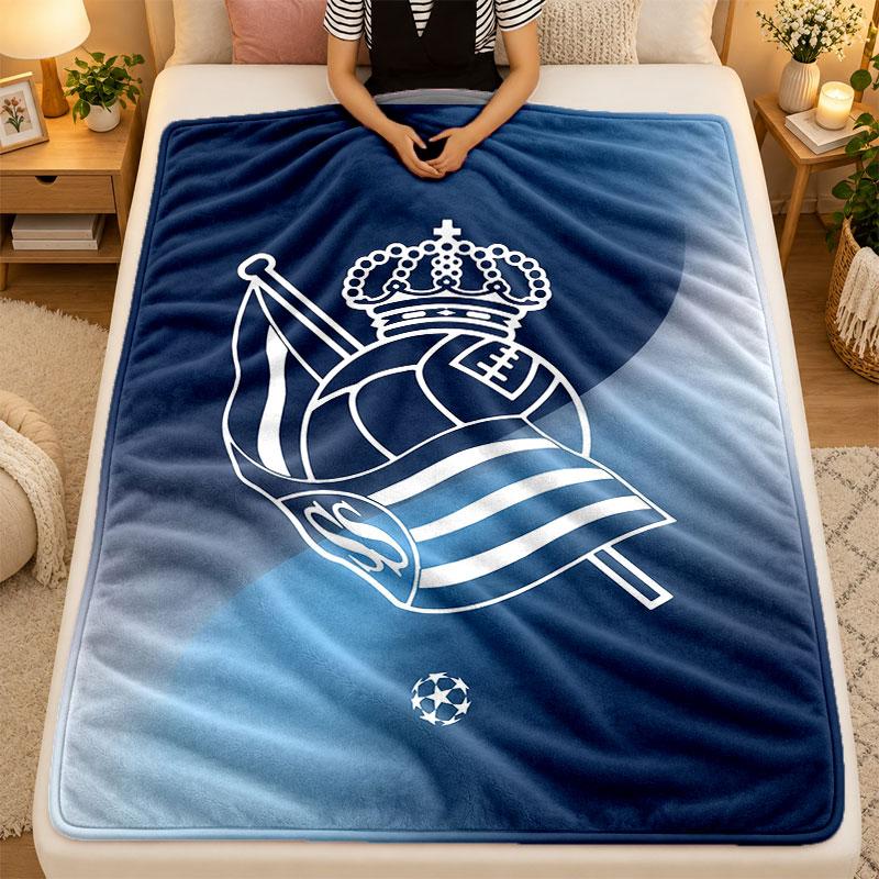 Flannel BlanketReal Sociedad FC Warm Soft Throw Blanket for Indoor Sofa Bed Living Room Use