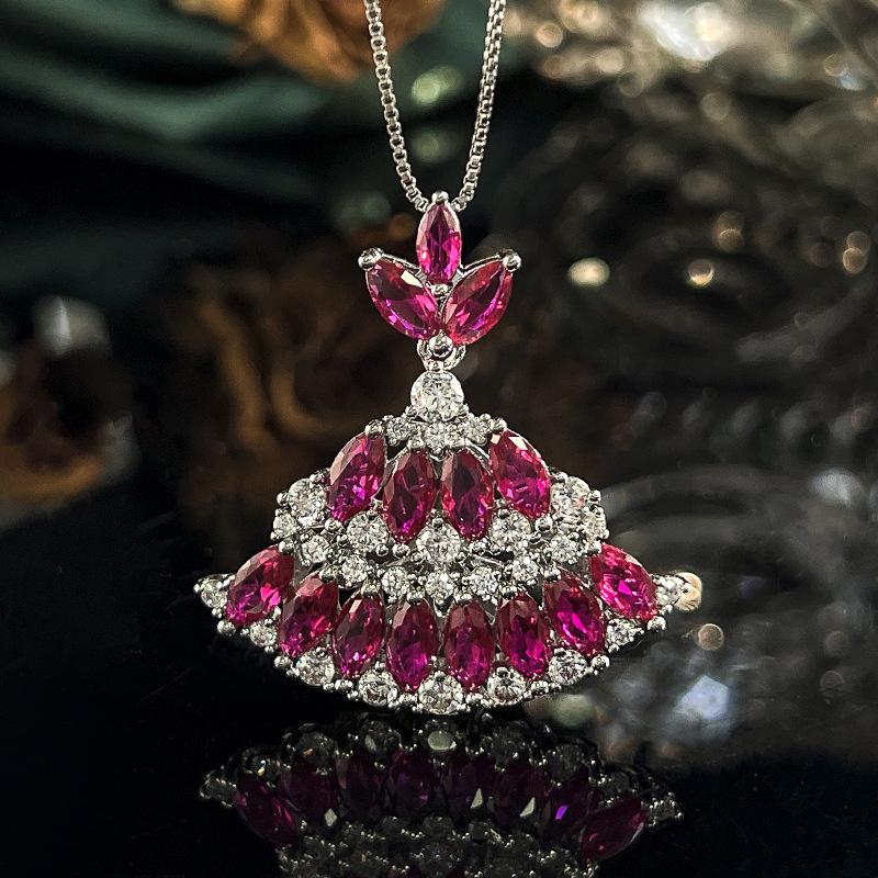 Jewelry Set Earrings Necklace Ring Bohemian Color Red Corundum Ethnic Charm Su Women's