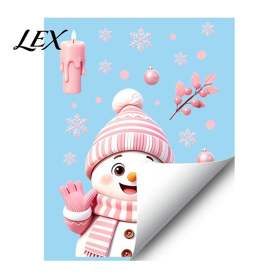 Waterproof PVC Glass Decorations Christmas Snowman Static Stickers, Decorative Pink Decals, Festival Decor for Doors Window Clings Home Holiday Party