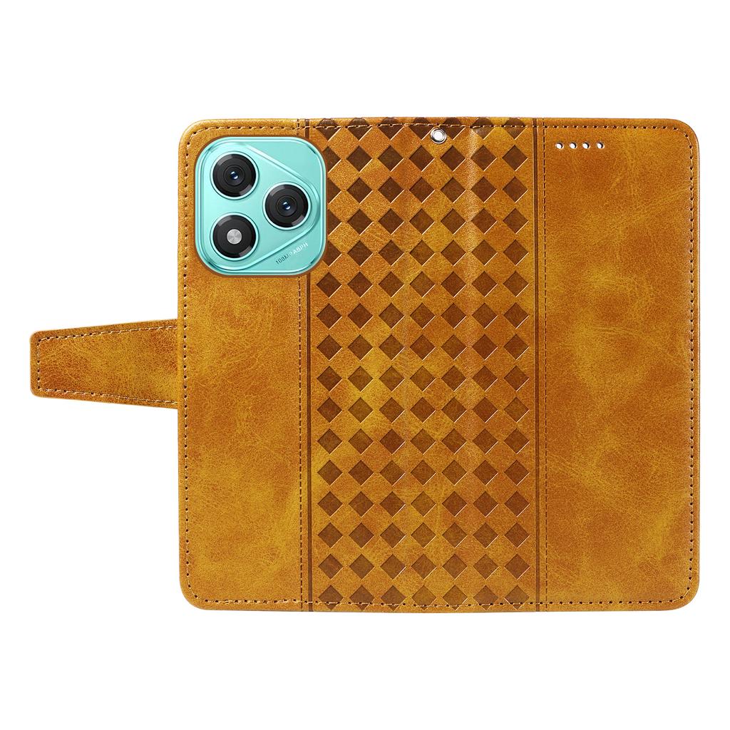For Honor 400 Lite 5G Leather Case Wallet Stand Grids Imprinted Phone Cover with Strap