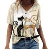 T-Shirt Frühling Sommer Damen Lässig Kurzarm V-Ausschnitt Katze 3D Gedrucktes Top Quelle