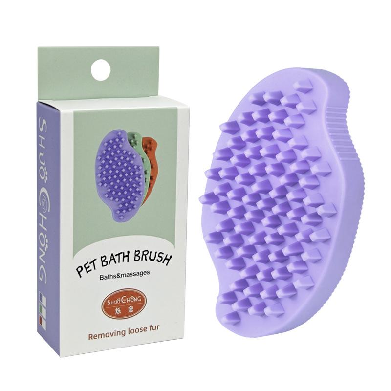 Dual Sided TPR Pet Bath Brush, Dry & Wet Use Grooming Massage Brush for Dogs & Cats