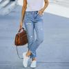 Streç Kadın Kot Yırtık Denim Kalem Pantolon
